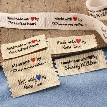 Etichette in Twill di cotone, etichette piatte o piegate, etichette per oggetti lavorati a maglia, personalizzate, personalizzate, etichette fatte a mano, 20 mmx60mm
