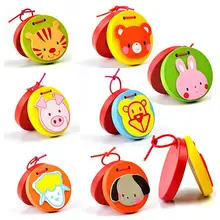 Мультфильм животных Круглый кастаньеты прекрасные дети деревянный Хлопушка музыкальный инструмент игрушка