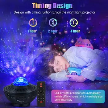 

10 Colors Ocean Waving Light Starry Sky Projector LED Nebula Cloud Night Light with Bluetoot Rotation Night Light Lamp for Kids