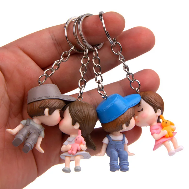 

Zoeber 4 Pcs/set Lovers Cartoon PVC Keychain Cute Figures Sweetheart Toy Key Chain KeyRing Bag Pendant Keyrings Women Gift