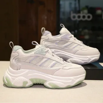 

Net shoes women 2020 spring new thick bottom non-slip sneakers women leather comfortable mesh lace-up casual shoes women