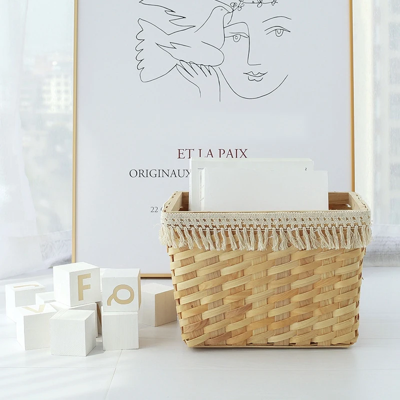 Storage Baskets Beige Tassels Rattan Frame for Kitchen Bathroom Towels and Clothes Nordic Style Home Decoration