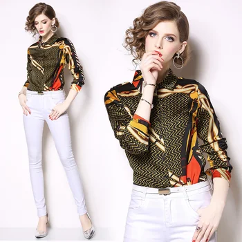 

shirt Occupation Suit printing Harajuku style elegant temperament Long sleeve Short Ladies spring and autumn clothing mature