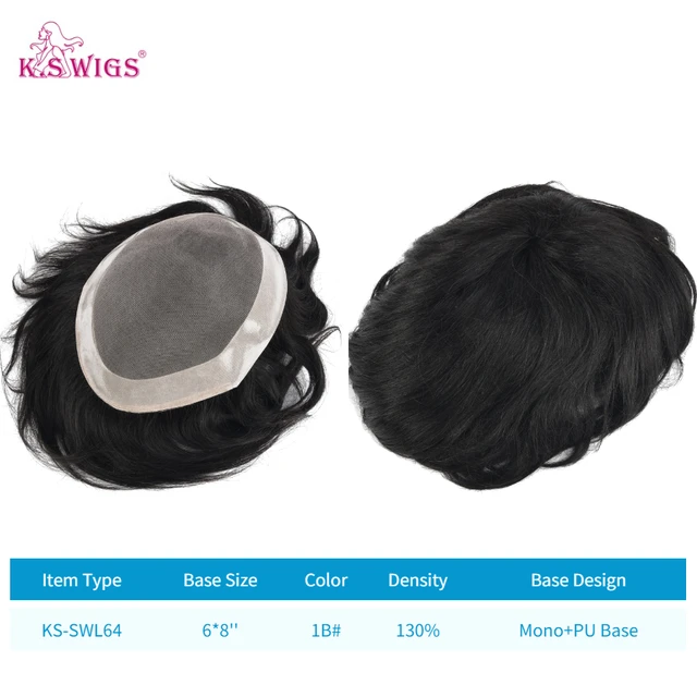 Clearance Multiple Base Men's Wig Indian Human Hair Toupee Density Durable Capillary Prosthesis Hair Replacement Systems KS-SWL64-6x8