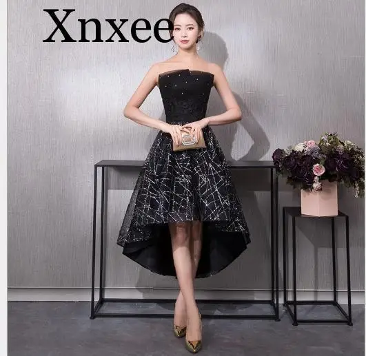 

Short Dress Black Sequins Pleat V-neck Formal Party Dress