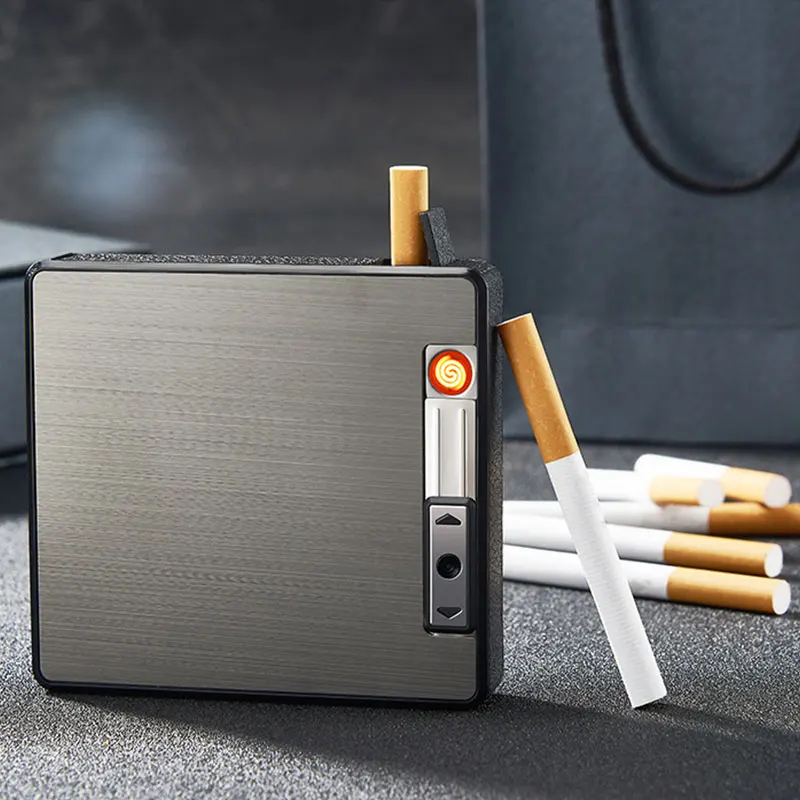 

2 in 1 Cigarette Case Windproof Dual Arc Lighter Plasma USB Rechargeable Electric Lighter Can Hold 19pcs Lighters Smoking Gift