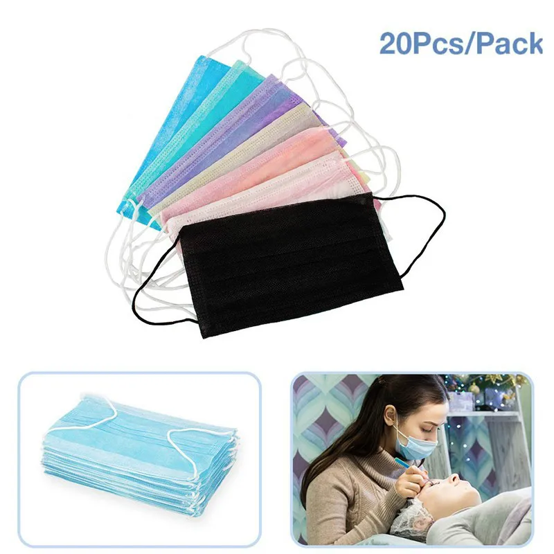 

20PCS/Pack Colored Anti-dust Windproof Mask Disposable Mouth Nose Face Care Eyelash Extension Non-woven Fabric Masks