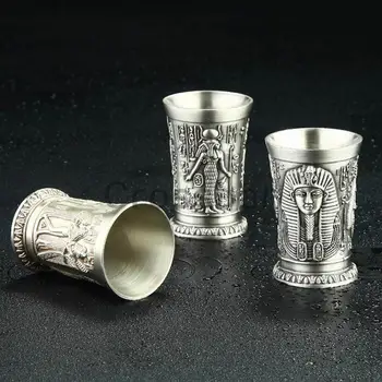

Classic Ancient Egyptian King Guard Small Wine Cup Metal Alloy Bar Home Party Spirits Goblet Gold Vodkas Shot Drinkware Decor