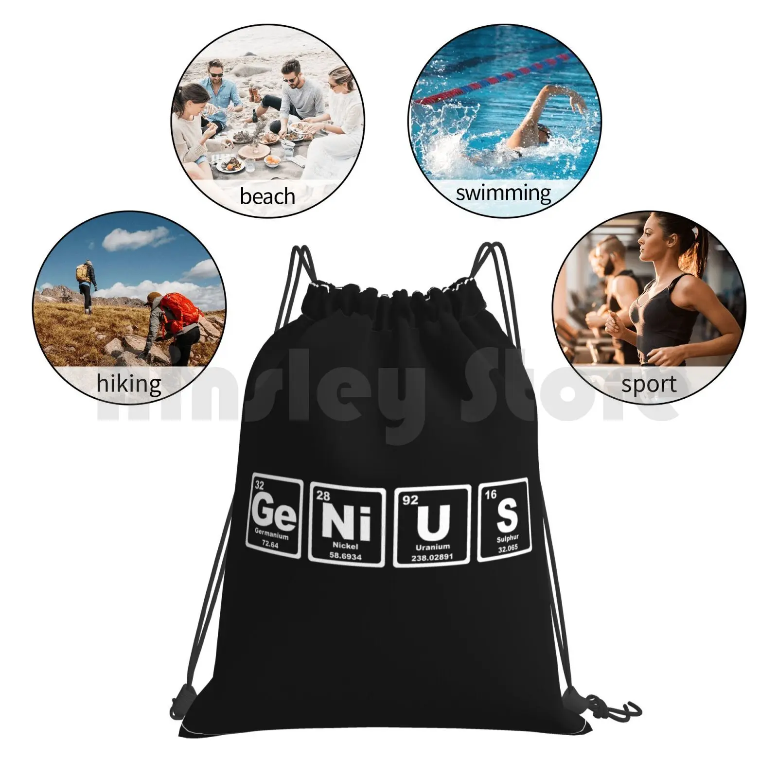 Genius Periodic Table Drawstring Backpack, Fun Design