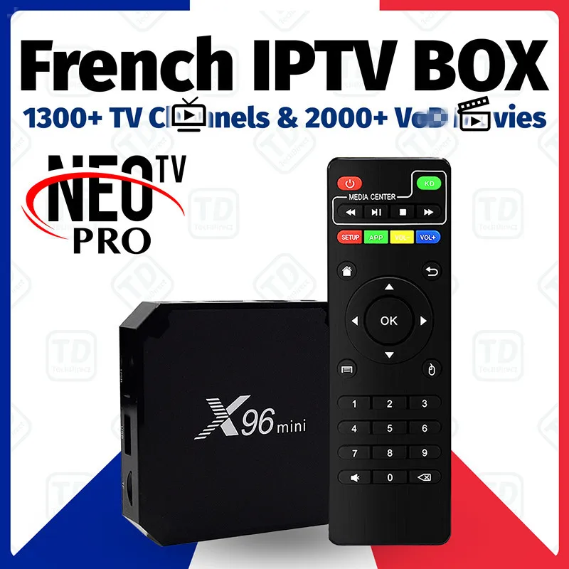 Французский IP TV box X96 min Android + 1 год iptv подписка NEO tv pro 1300 Live для Франции Бельгия