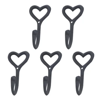 

5pcs Retro Iron Art Hooks Wall Hanger Heart Shape Design for Kitchen Home (Black)