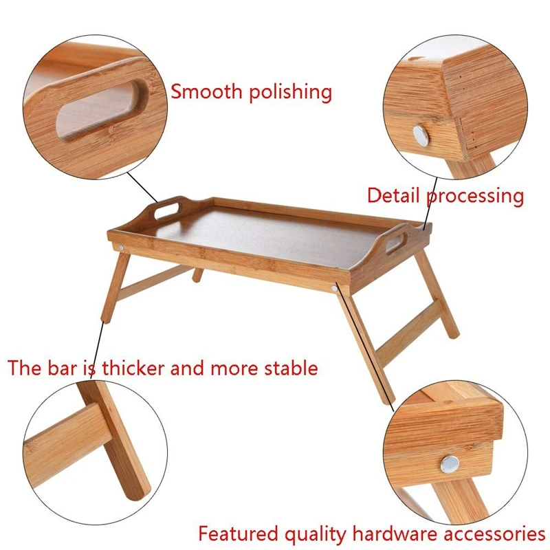  Natural Bamboo Breakfast Serving Tray with Handle Serving Breakfast in Bed or Use As a Tv Table Fol