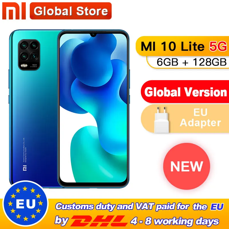 Φ Xiaomi Mi 10 Lite в наличии 128 ГБ 6 глобальная версия восемь ядер Snapdragon 76 5G 48 МП четыре