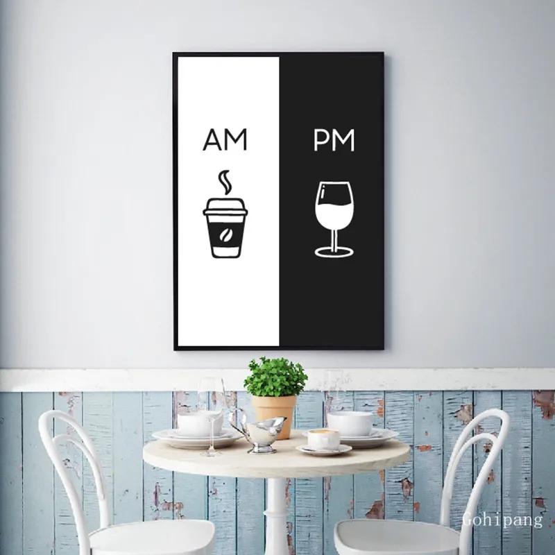Am coffee PM винный знак печати кухонный плакат домашний Настенный декор для искусства кофе и вино искусство холст Картина Настенная картина украшение