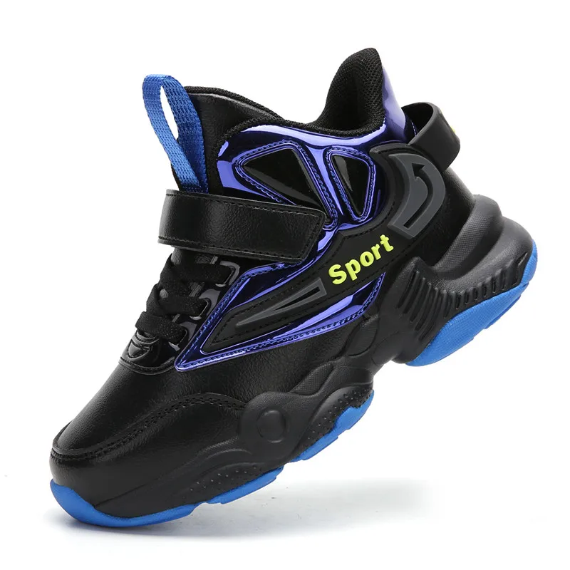 VOSONCA Детские кроссовки обувь для баскетбола Обувь для мальчиков зимняя обувь для подростков походная уличная спортивная обувь Нескользящая обувь - Цвет: Black Blue