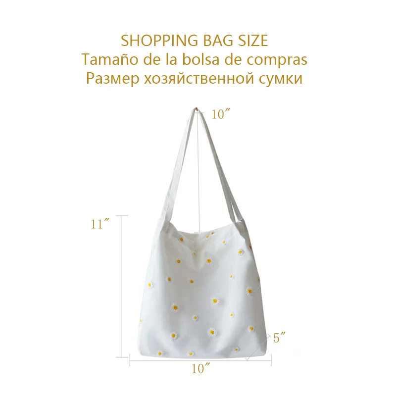 Mini Shoulder Bags for Women's Female Shopper Bag Niche Designers Handbag Cute Embroidery Bag with Daisies Small Canvas Tote Bag