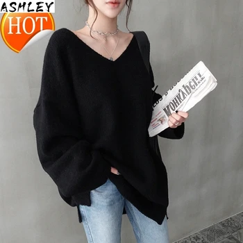 

Autumn Colorfaith 2020 Winter Women's pullover Oversize Sweaters V-Neck Long Sleeve Korean Knitted Pink Tops SW8108