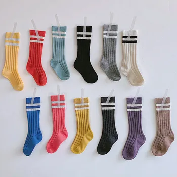 

2019 New Arrivals Children's Socks Solid Color Stripe Toddler Kids Socks Fashionable Knee-Highs For Girls Boys Baby Stuff