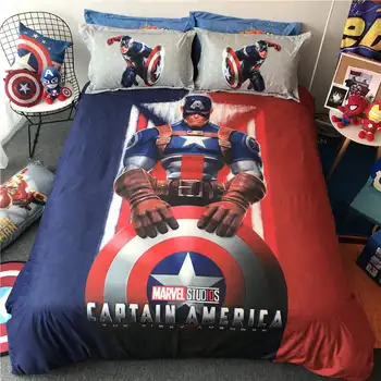 

Avengers Captain America Bedding for Kids Bedroom Decor Twin Size Comforters Queen Quilt Duvet Covers Boys Coverlet Blue Cartoon