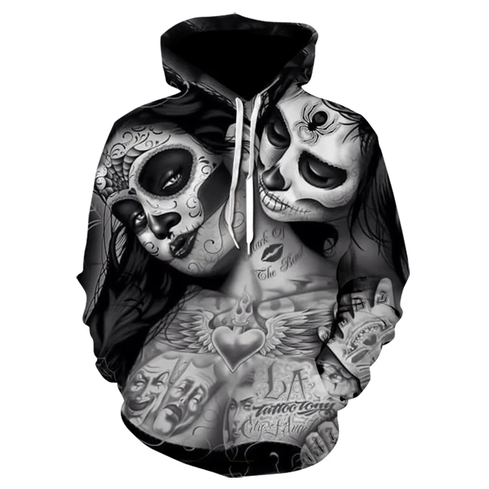 

Gothic Retro Beauty Mask Skeleton 3D Print Sweatshirt Men Women Cool Motorcycle Style Hoodie Hip Hop Skull Black Hooded Hoodies