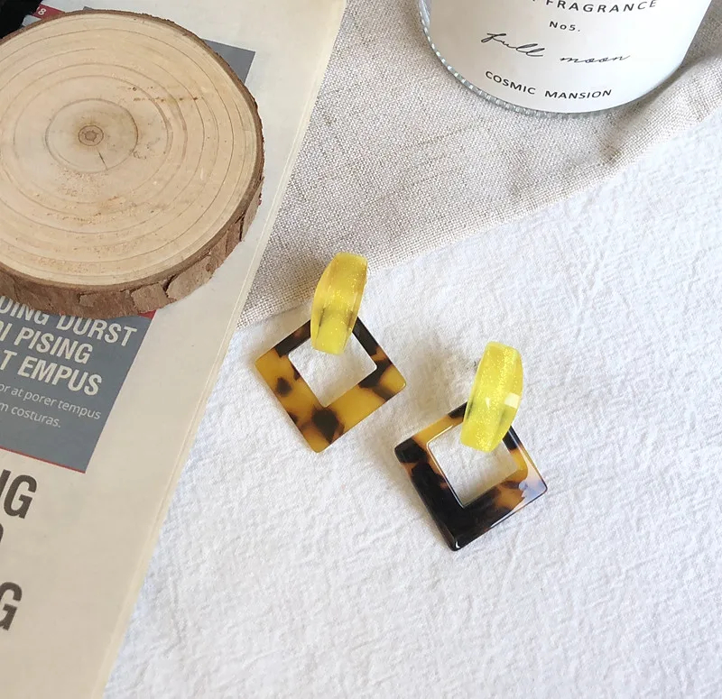 

Free Shipping Geometric Leopard Print Resin Stud Earring