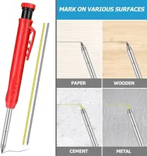 Crayon mécanique de charpentier solide, trou profond, taille crayon intégré, fils de recharge, stylo de marquage, outil de marquage 