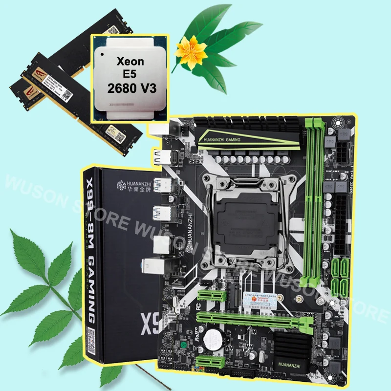 HUANANZHI X99 LGA2011 3 материнская плата со скидкой с M.2 NVMe слотом CPU Xeon E5 2680 V3 RAM 32G (2*16G) DDR4
