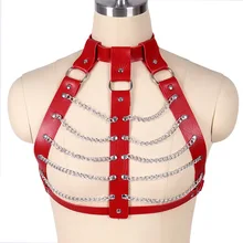 Металлическая цепочка, кожаный ремень для бюстгальтера, сексуальное женское белье, фетиш, Связывание тела, готический Топ Harajuku, клетчатый Бралетт, танцевальный рейв