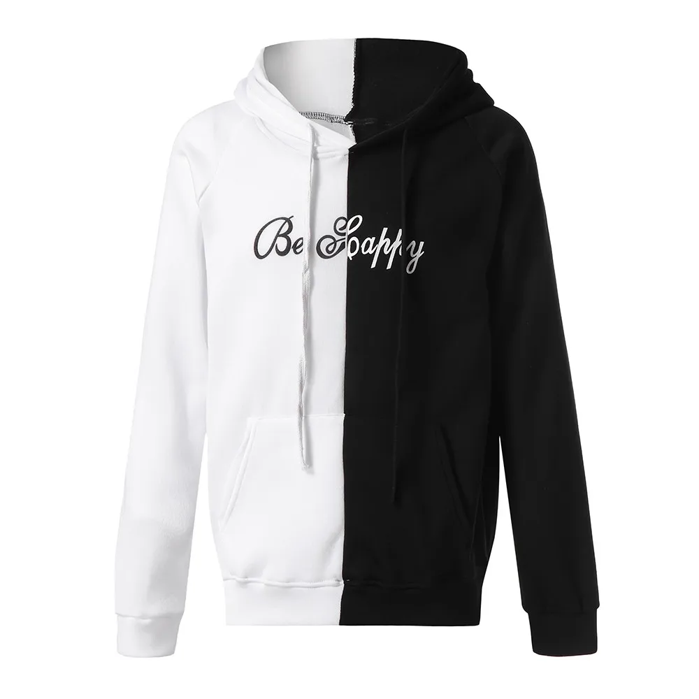 

New In Patchwork Sweatshirt Korean Letter Printing Hoodies Sweatshirts Men Smiling Face Fashion Print Sweatshirt F045
