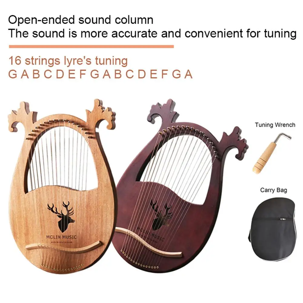 16-note Lyre harp набор жесткий портативный из красного дерева с гаечным ключом черная сумка для хранения арфа набор