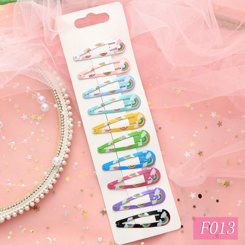 10 Pieces New Cute High Quality Printing Snap Hair Clips For Kids Solid Matel Hairpins Girls Hair Accessories Clips - Цвет: F013