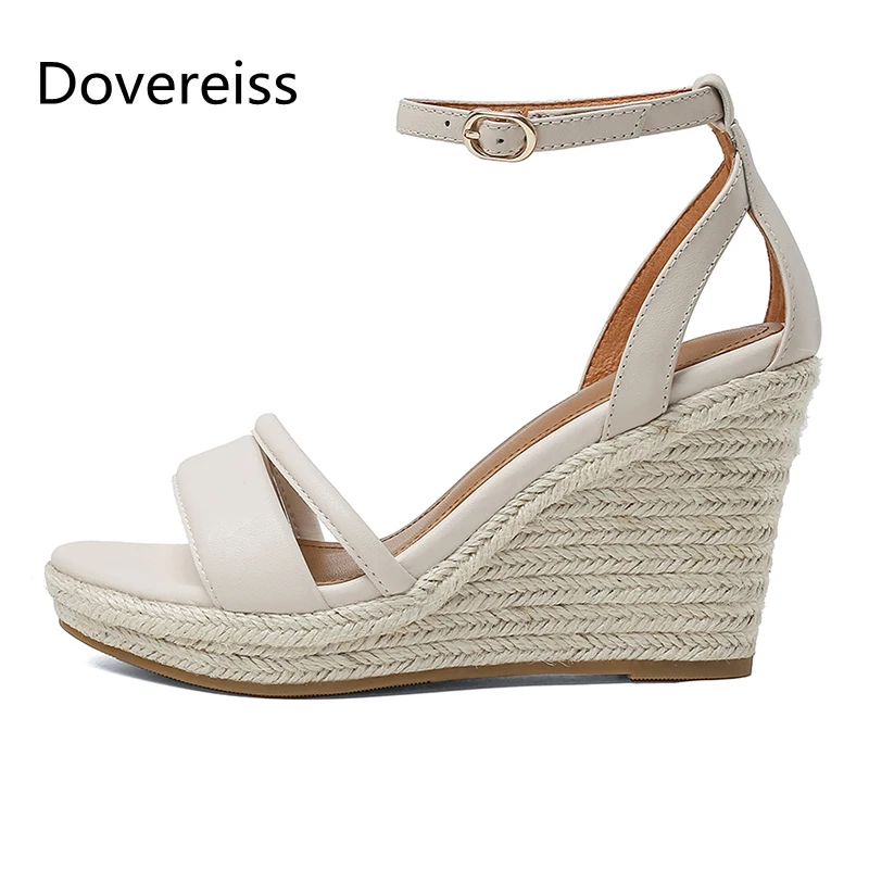 

Dovereiss Fashion Women's Shoes summer new sexy consice white Buckle Elegant brown Party shoes Wedges Sandales 33-40