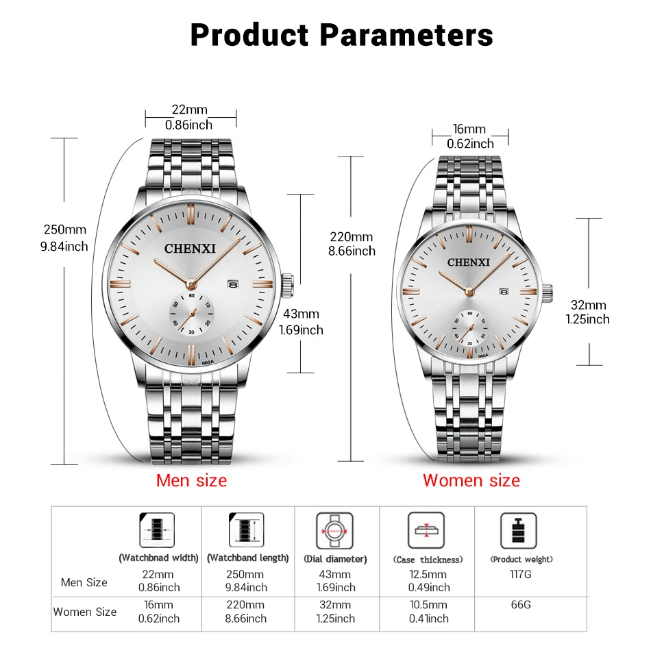 CHENXI Lover's наручные часы женские модные часы мужские или женские кварцевые часы серебро Нержавеющая сталь водонепроницаемые часы Дата часы