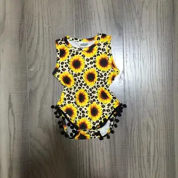 

baby girls clothes BABY summer romper with leopard print sunflower baby kids toddler romper boutique clothing