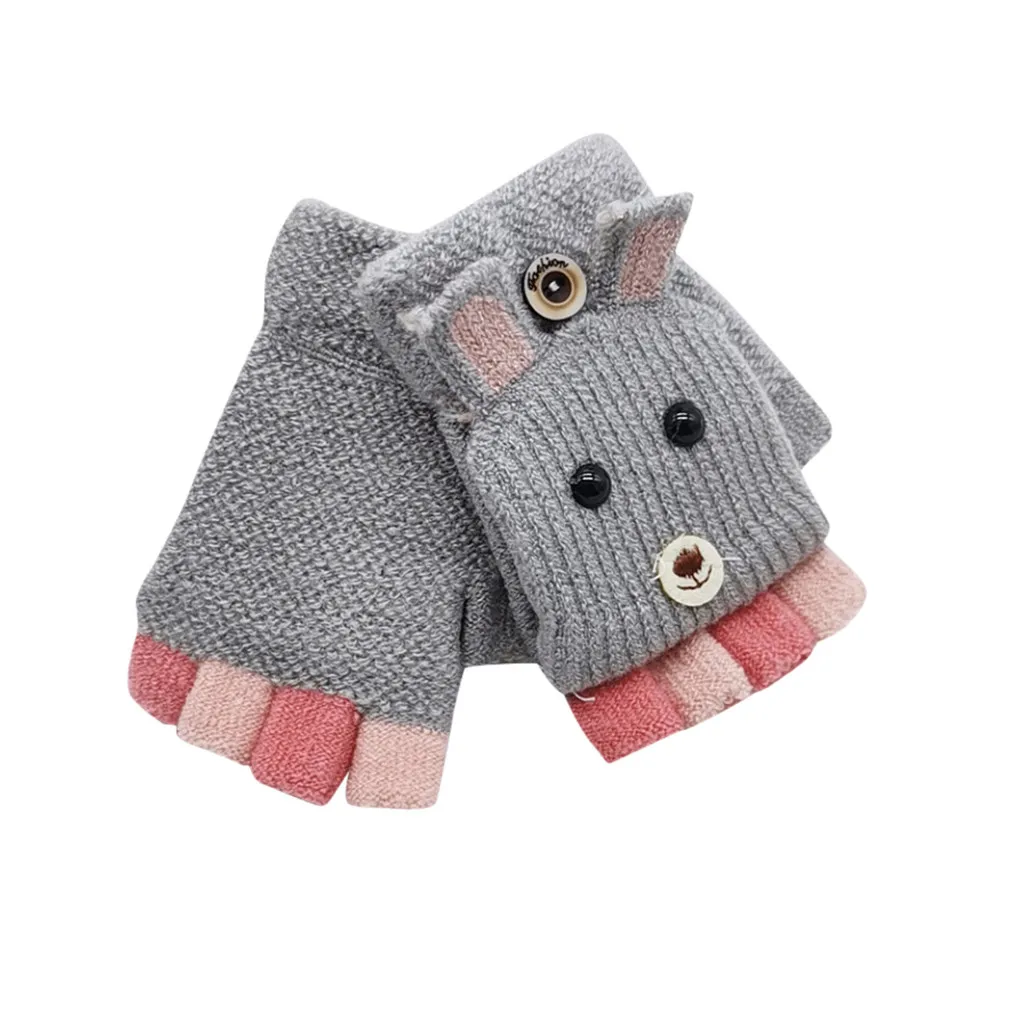 Детские зимние перчатки; Детские Рождественские перчатки с рисунком рога на половину пальца; зимние теплые перчатки для детей; ручная работа