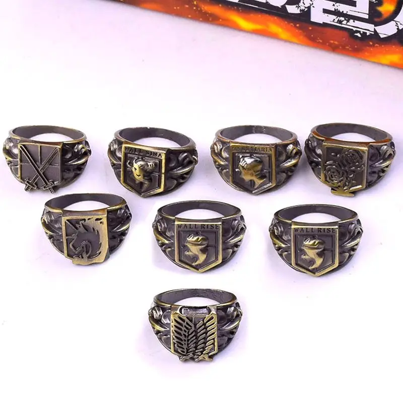 

Attack on Titan Rings set Figure Toys Shingeki no Kyojin Scouting Legion Corps Cosplay Props Halloween Party Ring set