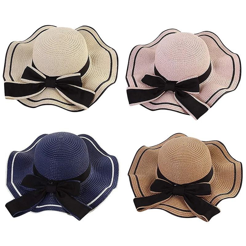 Женская модная большая соломенная шляпа Bowknot Floppy Складная сворачивающаяся УФ-защита пляжная шляпа от солнца пляжная кепка