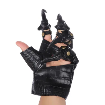 

1pair Adjustable Faux Leather Cosplay Club Metal Studded Festival Portable Dress Up Halloween Gloves Party Dragon Claw Funny