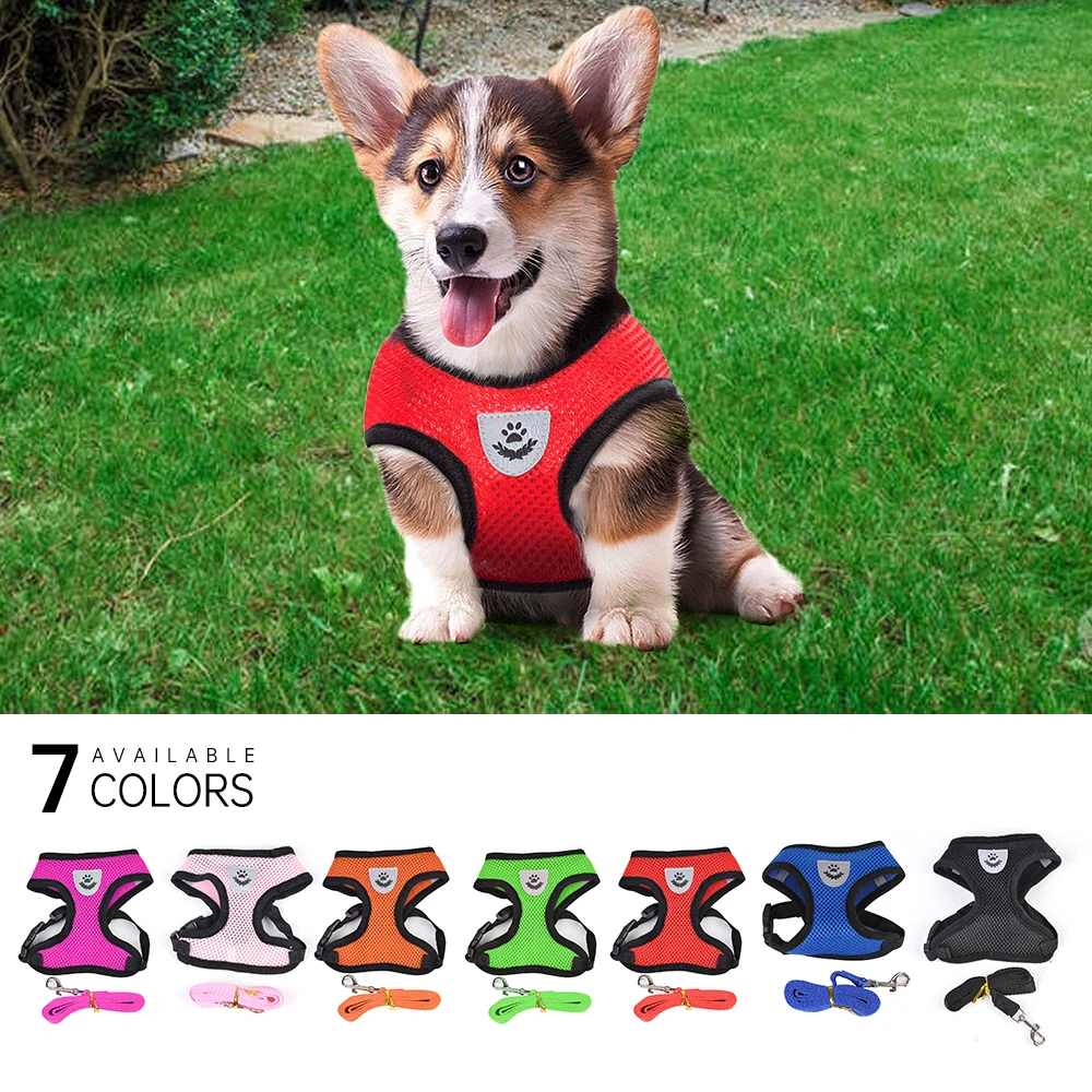 Breathable Mesh Small Dog Pet Harness and Leash Set Puppy Cat Vest Collar For Training Walking Control With Clip Tool | Дом и сад