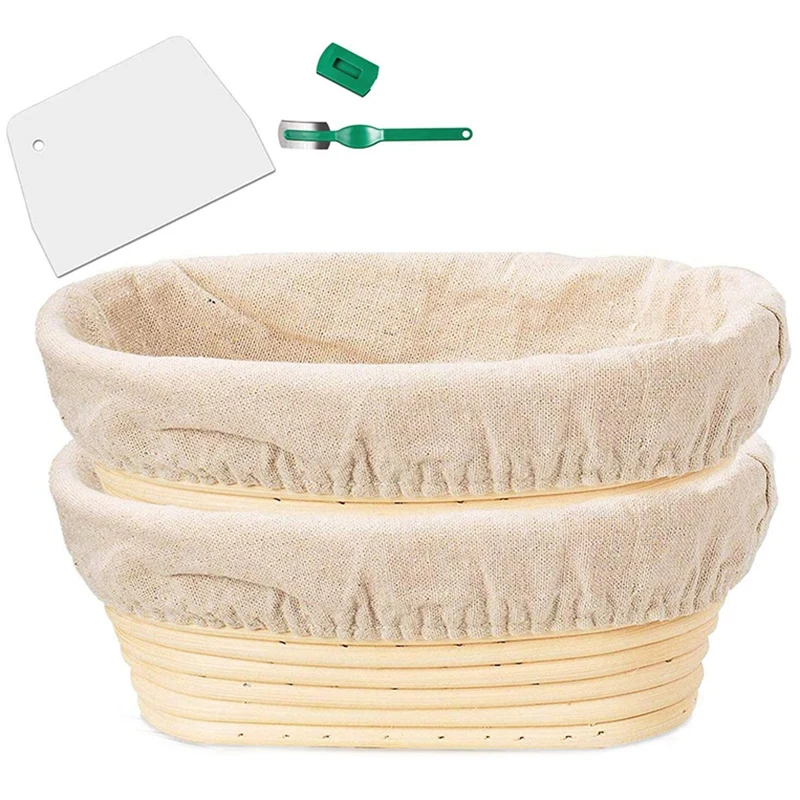 Banneton Proofing Basket Set - Artisan Sourdough Bread Bakery Dough Scraper/Cutter &amp Brotform Cloth Liner | Дом и сад