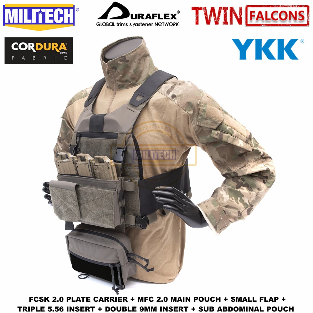 MILITECH TW FCSK 2,0 Advanced Slickster Mil Spec Plate Carrier con MFC 2,0 bolsa principal y Sub Abdominal Pouch Loadout Set Deal