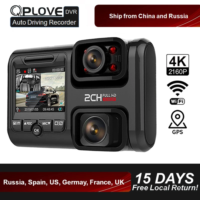 Автомобильный видеорегистратор QPLOVE 4K HD 2160P GPS двойная камера с датчиком движения