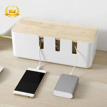 

Hot Simple Oak Cover Hollow Cooling Power Cord Storage Box Charging Cable Storage Organizing Box