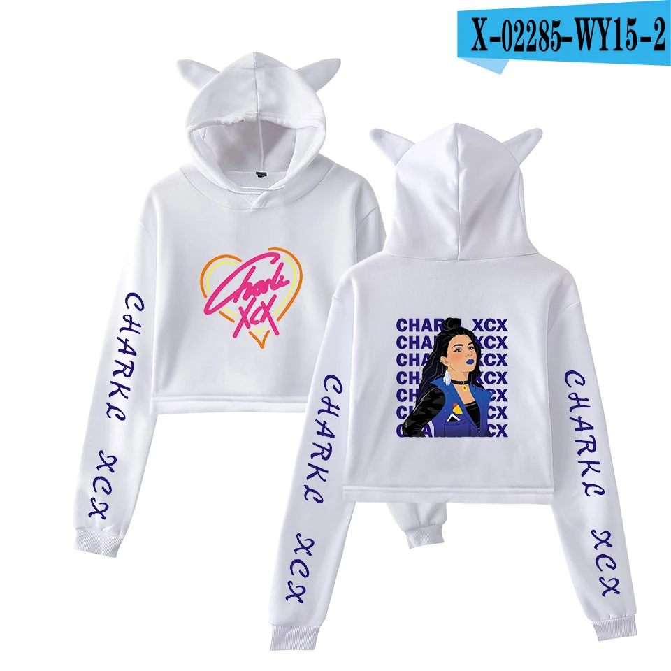 As picture Новые осенние толстовки с капюшоном Charli XCX, женские популярные толстовки с капюшоном с кошачьими ушками, толстовка с капюшоном для женщин, популярные повседневные белые пуловеры для девочек - Цвет: As picture