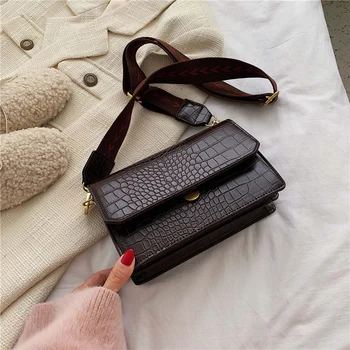 

2020 Handbag For Women Leather Luxury Women Bags Designer Wide Shoulder Strap Small Square Bag With Stone Grain