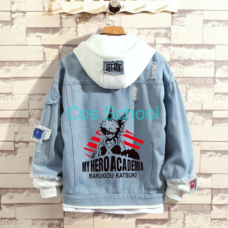 Cos School Boku no My Hero Academia Plush Denim Jacket Todoroki Shouto Winter Coats Midoriya Izuku Winter Hooded Zipper Costumes