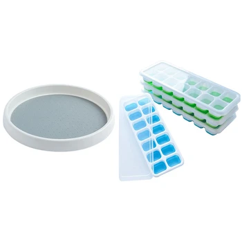 

4 Pcs Ice Tray Mold, Removal and Stackable & 1 Pcs 360 Rotation Non-Skid Seasoning Tank Storage Rack with Wide Base