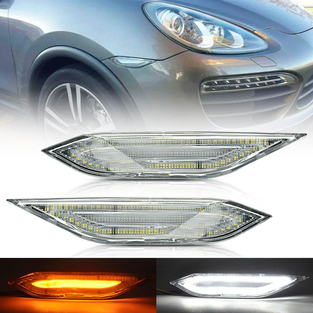 2x Clear Lens Led Side Marker Lights Bar For Porsche Cayenne 958 Chassis 20112014 (amber