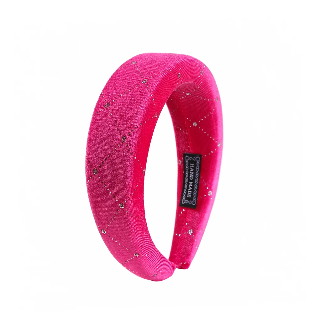 MISM 1pc Fashion Thick Velvet Headbands Women/Girls Solid Color Wide Head Band Elasticity Hairbands Hair Hoop Hair Accessories - Цвет: Hot Pink Rhinestone