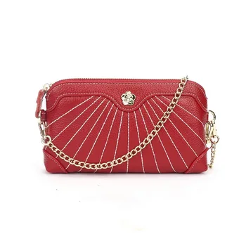 

Women's Genuine Leather Bags Fashion Zipper Small Brand Design Stitching Chains Lady's Shoulder Cross Body Wrist Handle Bags